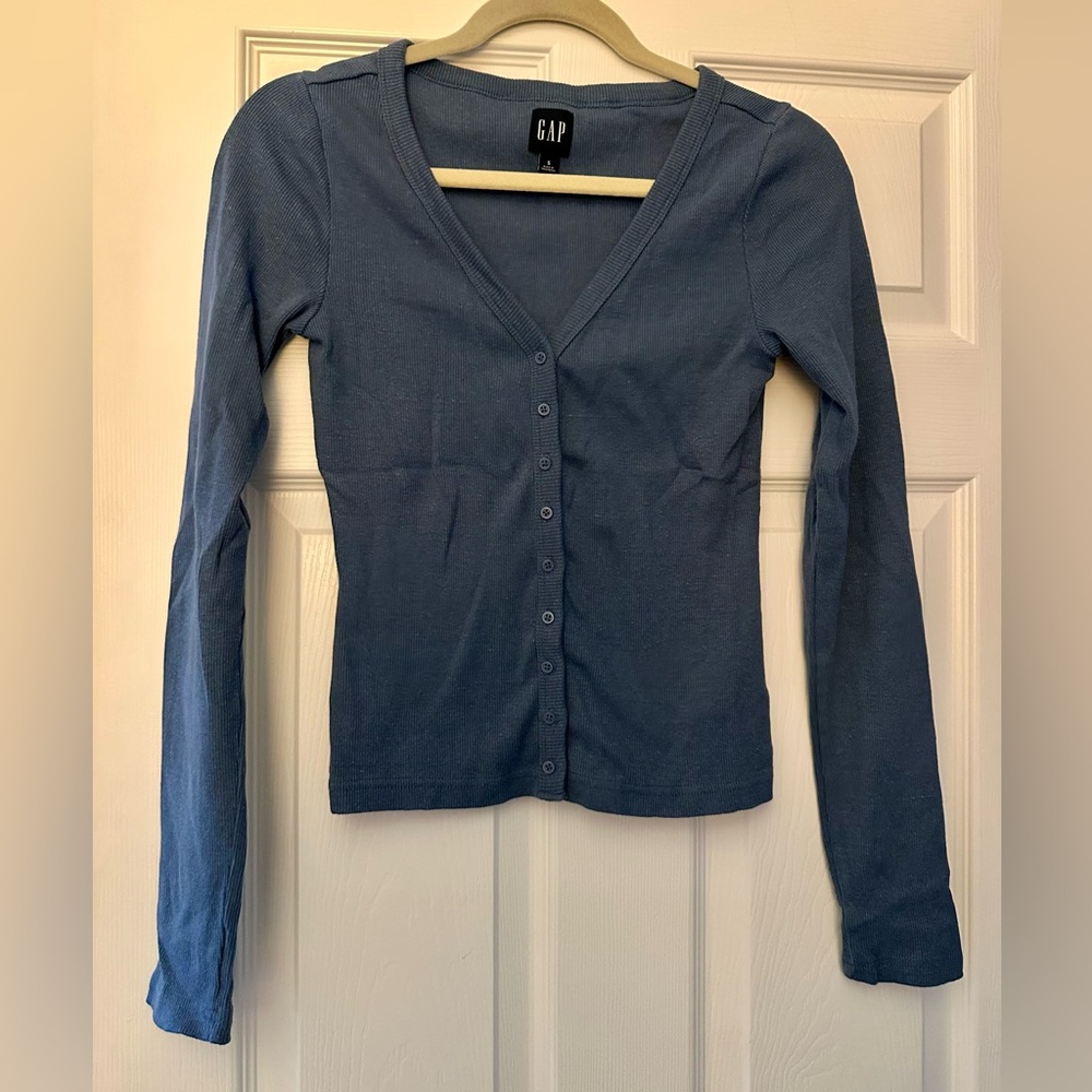 GAP Women's Blue Button-Up Ribbed Cardigan Size S